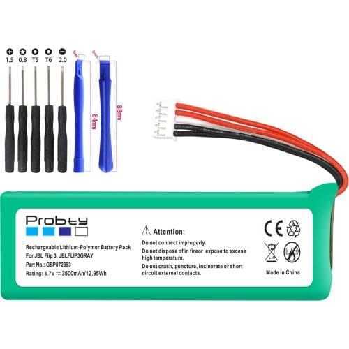 3.7V 3500mAh Battery GSP872693 for JBL Flip 3, JBL FLIP3 GRAY + repair tool Replacement for Loudspeaker Speaker