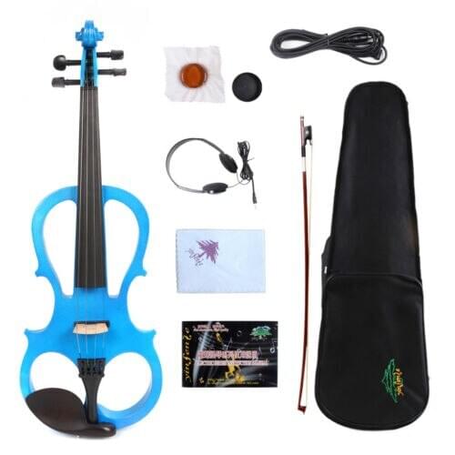 Yinfente Electric violin Blue Black 4/4 Electric Silent Violin Solidwood Free Case+Bow+Cable #EV5 US