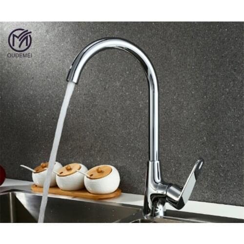 Brass Chrome Deck Mounted Single Handle Hot and Cold Sink Tap Kitchen Water Faucet