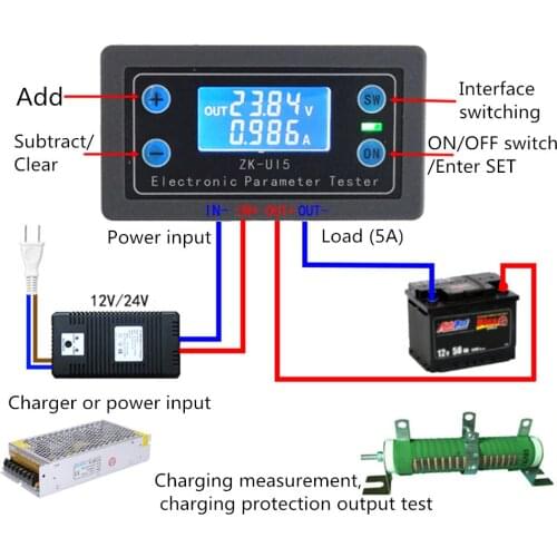 Multifunction Voltmeter Ammeter Digital LCD Display Volt Current Voltage Meter Tester Sound Light Alarm Voltage Indicator DC 5V