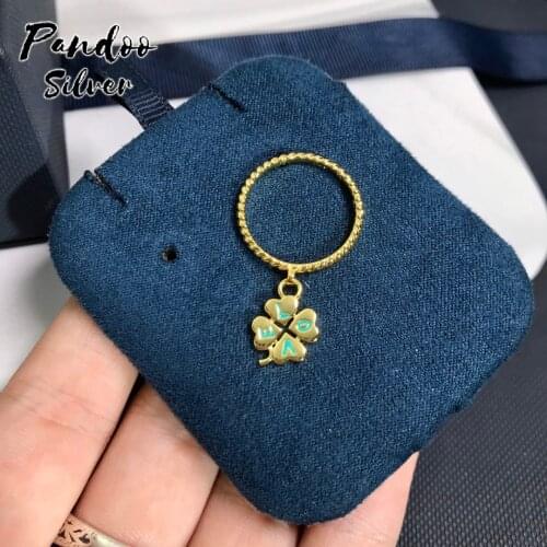 Fashion Charm S925 Sterling Silver Jewelry 1:1 Copy,Yellow Silver Lagoon Blue LOVE Four-Leaf Clover Ring For Women Party GiFT