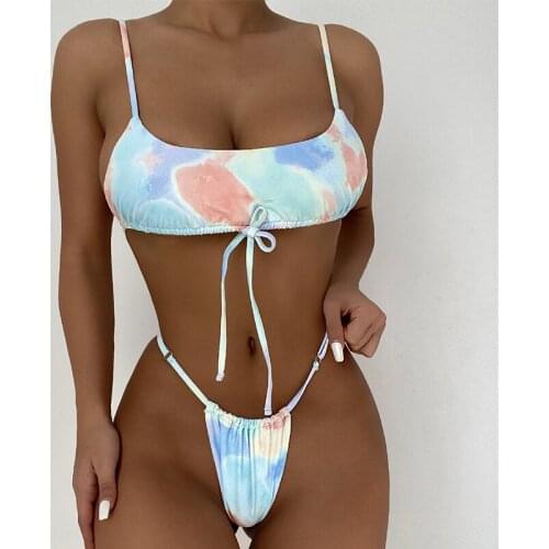 Mossha Sexy String low waist swimsuit women Bandeau tie dye bikini String backless swimwear Beach wear Elegant bathing suit New