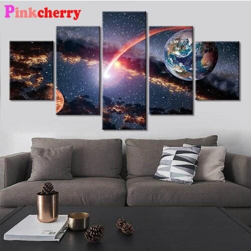 5 d diy Diamond painting 5 Piece Earth Universe star sea 3d cross stitch,diamond embroidery,Space landscape mosaic pattern