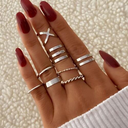 IFMIA Korea Design Gold Color Round Hollow Geometric Rings Set For Women Fashion Cross Twist Open Ring Joint Ring Female Jewelry