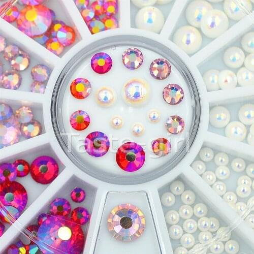 Mixed size 3D Nails Art Decorations Rhinestones pearl hot wheel glitter DIY nail jewelry accessoires beauty manicure tools