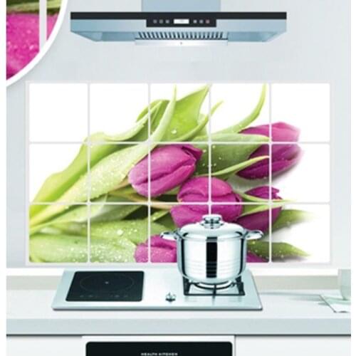 New large high temperature aluminum foil stove tile anti-oil dirt kitchen romantic tulips oil stickers