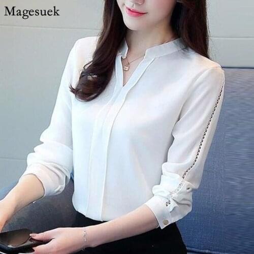 Solid White Shirt Blouses Women New Spring Summer Long Sleeve Chiffon Blouse Shirts Office Lady Loose Female Tops Blusas 0913