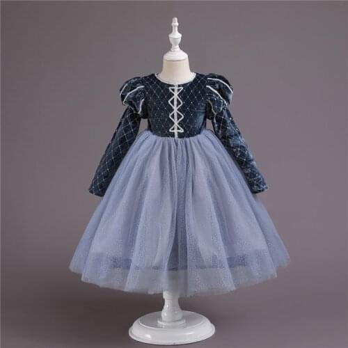 Puff Sleeve Girls Princess Dress Autumn Winter Sequins Party Evening Frock for Girls Ceremony Dress 3-8Y Kids New Year Costume