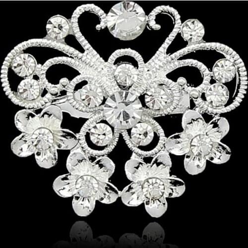 Plated Crystal Rhinestones Cute Butterfly Bejeweled Brooch Pins for Wedding or Dress Decorations Accessories DesignsAB014