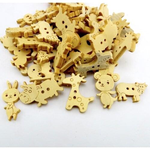 60pcs Cow Button 2 Holes Pattern Cartoons Wood Sewing Giraffe Buttons Scrapbook Toy Charms WCB-888X