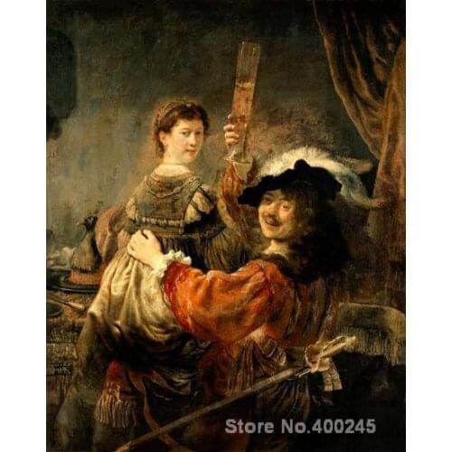 Rembrandt van Rijn Self portrait of the artist with his young wife Saskia Prodigal son oil Painting High quality Hand painted