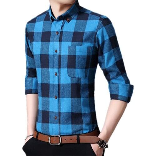 2021 Spring Fall Casual Long Sleeve Shirt Soft Comfortable Slim Mens Fashion Business Plaid Shirt Blouses Large Size M-4XL