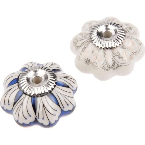 1x 40*25mm Ceramic Knob Pumpkin Shape Flower Pull Handle European Porcelain Vintage Cabinet Drawer Decor Hardware