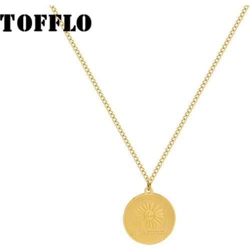 TOFFLO Stainless Steel Jewelry Sunflower English Round Brand Clavicle Chain Womens Fashion Nnecklace BSP989