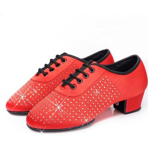 USHINE EU26-40 Black Color Lips Ballroom Dancing Shoes Latin American Rhinestones Ballet BD Latin Shoes Children Girls Woman