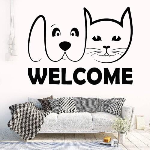 Vinyl Wall Decal Welcome Pet Shop Cat Dog Grooming Animal Deco Mural Wall Decal Art Mural Home Decals Vinyl Removable FB-61