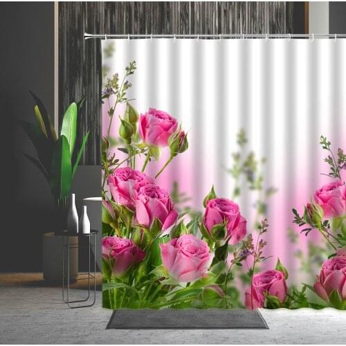 Bath Curtains Idyllic Scenery Spring Landscape Pink Flowers Home Decoration Bathtub Partition Shower Curtain With Hooks
