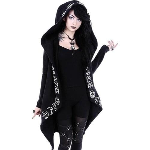 Long Women Hoodies 2021 Autumn Winter Long Sleeve Gothic Punk Print Warm Hoodie Streetwear Coat Female Oversized Sweatshirt