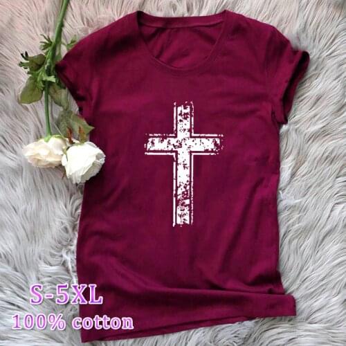Large Size S-5XL New Fashion Simple Cross Cotton T-shirt Ladies 100% Cotton O-neck Short Sleeve Summer T-shirt Casual T-shirt