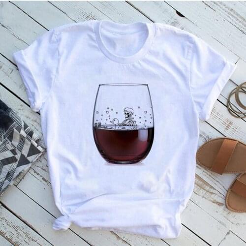 Wine Glass Women Tshirt Funny Printed Camiseta Mujer Short Sleeve Tshirt Lady Yong Girl Higher Quality Tops Tee T Shirt Women
