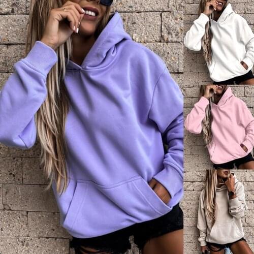 Plus size Women Autumn Solid Color Long Sleeve Pocket Loose Hoodie Sweatshirt Pullover Female Casual Coat women Top Streetwear