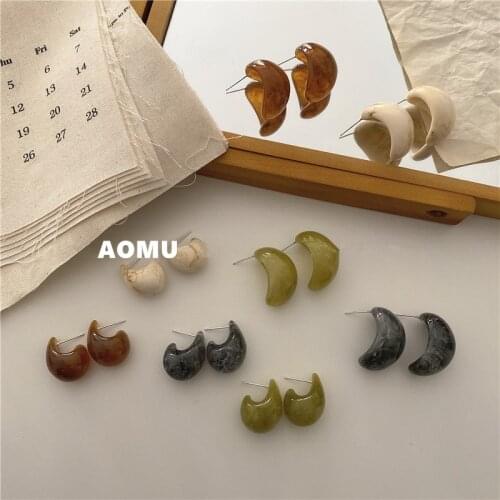 AOMU 2020 New Autumn Winter Korean Retro Candy Color Translucent Resin Geometric Waterdrop Earrings for Women Daily Jewelry Gift