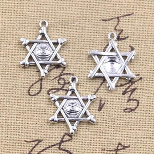 15pcs Charms Demon Eye Star Of David Shield Hexagram 25x20mm Antique Silver Color Pendants DIY Making Findings Tibetan Jewelry