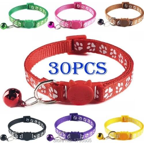 30PCS paw Household Adjustable dog Collars With Bell For Small Dogs Kitten Collar Cats Multi-colored Buckle Cats Products tag
