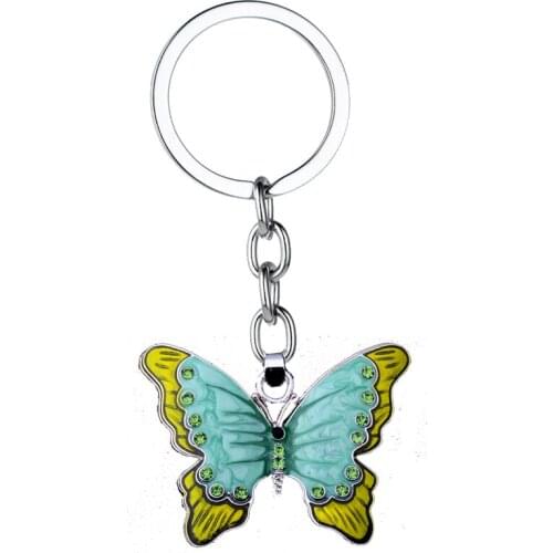 36PCs Green Color Butterfly Crystal Rhinestone Charm Pendant Keyrings Keychains Women Girls Family Friends Lucky Jewelry Gifts
