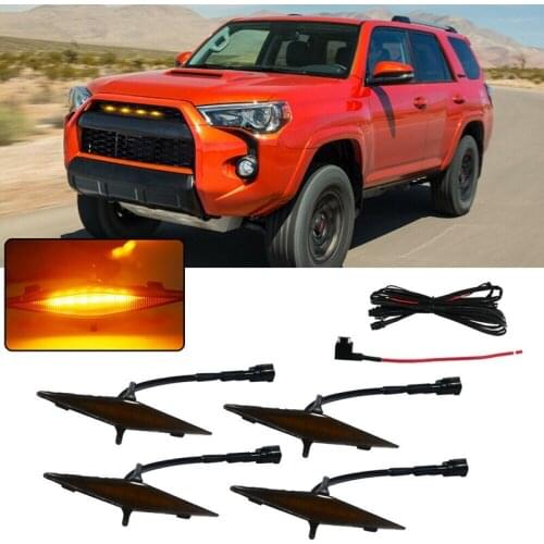 4PCS Car Smoked Lens Front Grille Amber LED Lights Kit for Toyota 4Runner 2014-2019