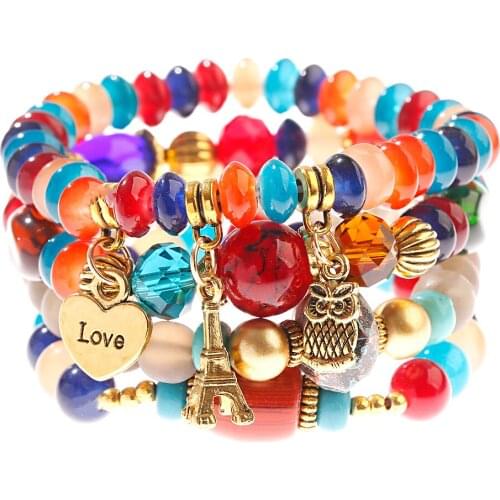 4pcs/Lot Retro Beads For Bracelets Gold Color Love Heart Tower Shape Decoration Pendant Bracelets Woman Jewellery Pulseiras Gift