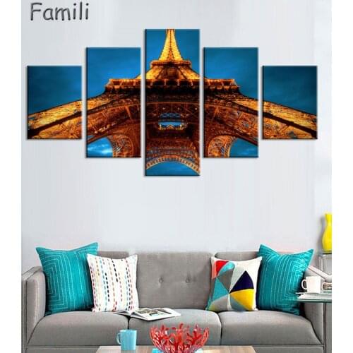 5pcs Canvas Picture Paris Eiffel Tower Painting Paintings on the wall Home Decoration Modular paintings on the wall