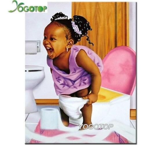 5D DIY Diamond Painting African little girl on the toilet Diamond Embroidery Mosaic Cross Stitch Bathroom decoration art YY2408