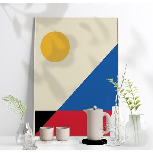 Bauhaus Geometric Shapes Basic Colors Retro Poster, Modern Art Poster, Bauhaus Art Minimal Shape Modernist Art Prints Home Decor