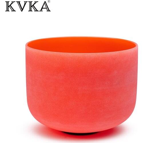 Orange Color D note Sacral Chakra Quartz Frosted crystal singing bowl 10 inch with Rubber Mallet and o ring