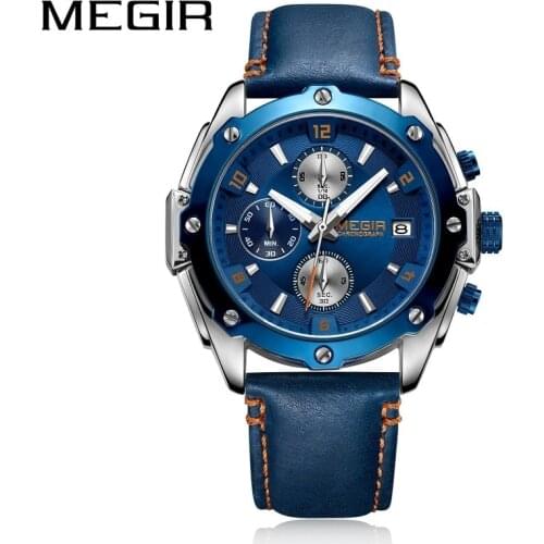 MEGIR Men Sport Quartz WristWatch Chronograph Multi Function Stop Watch Luminous Clock Creative Army Military Relogio Masculino