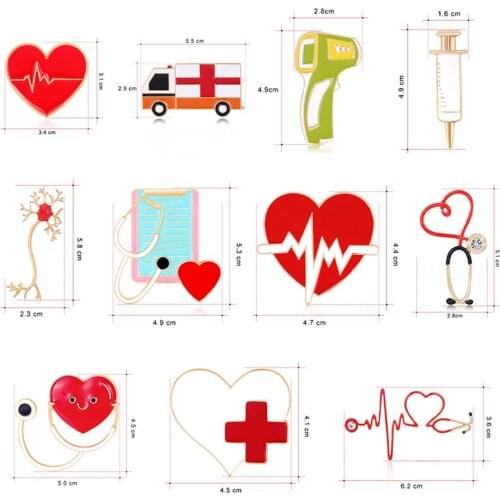 Doctor Badge ECG Stethoscope Ambulance Angel Wings Nurse Hat Cross Shape Enamel Brooches Medical Jewelry Gift Metal Pin