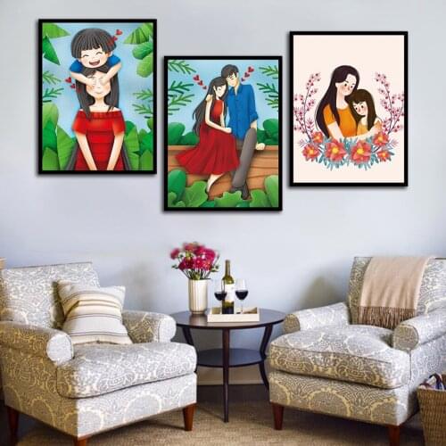 Cartoon Happy family Nordic Style Wall Art Canvas Print Painting Modern Living Room Decor Picture