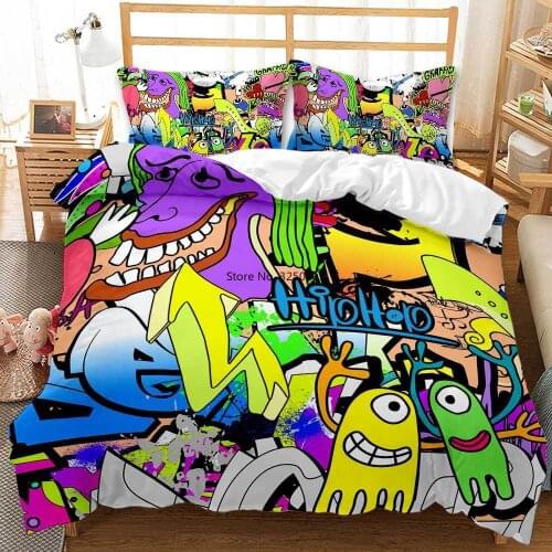 Graffiti Bedding Set For Kids Hip Hop Theme Radio Rock Youth Comforter Cover For Boys Teens, Colorful Novelty Decorative Cover