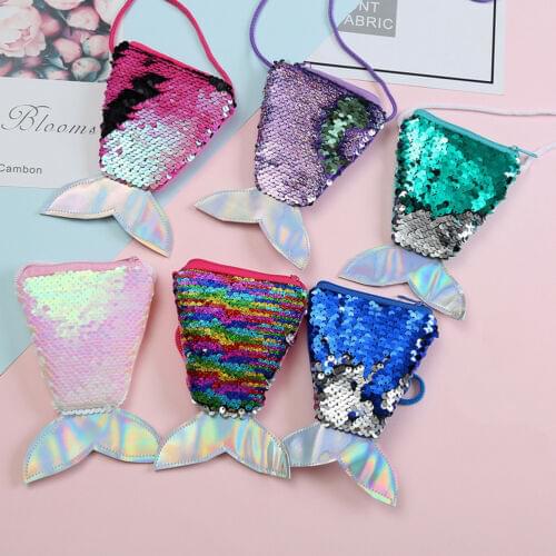 Wallet Paillette Pocket Coin Purse Girls kids Mermaid Pouch Shoulder Bags Zipper