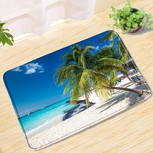 Blue Ocean Beach Coconut Tree Landscape Bath Mat Nature Scenery Non-Slip Entrance Door Mat Bathroom Mat Toilet Rug Bath Carpet