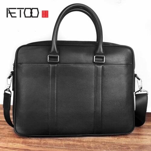 AETOO Leather briefcase, mens business shoulder bag, leather large-capacity retro messenger bag stylish and simple computer bag