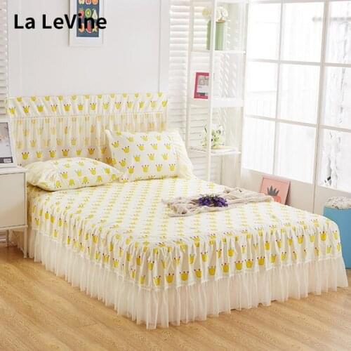 Lace Bed Cover Pillowcase Bedside Cover Bedroom Printing Soft Single Queen Twin King Cartoon Sweet Girls Mattress Protector