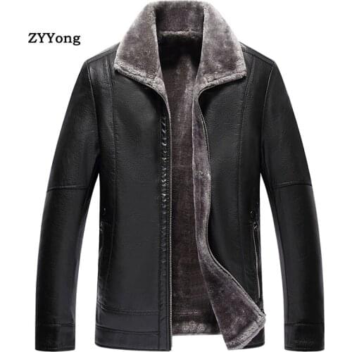 Winter Black Leather Jacket Men Jacket Fleece Fur Collar Parka Coat Overcoat Plus Velvet Warm PU Large Size Casual Outwear