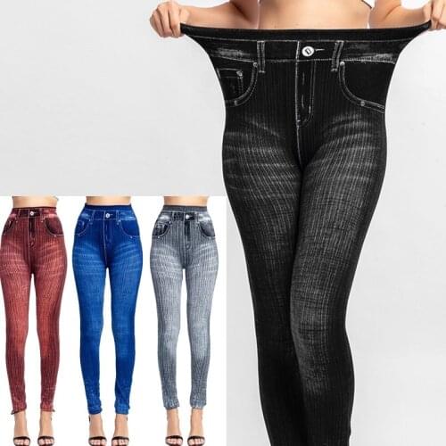 Sexy Faux Jeans Leggings Women Stretch Printed Short Leggins Plus Size Calf-Length Pants Summer Breeches High Waist Jeggings