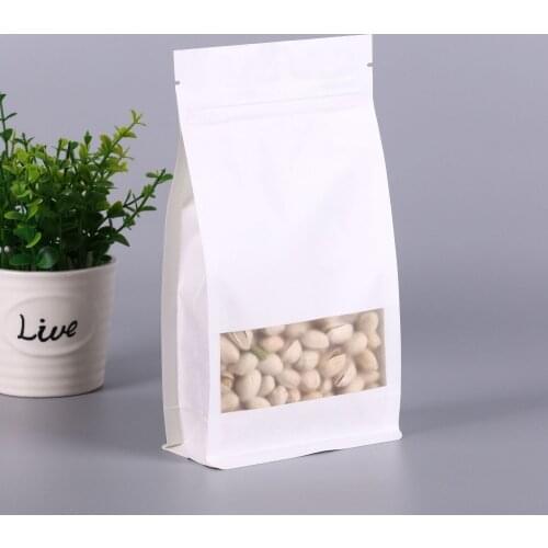 Hot 10cmx20cm White Big Capability Stand-up Kraft Paper Packaging Bag with zipper window Foods coffee Bag Jewelry storage Bags