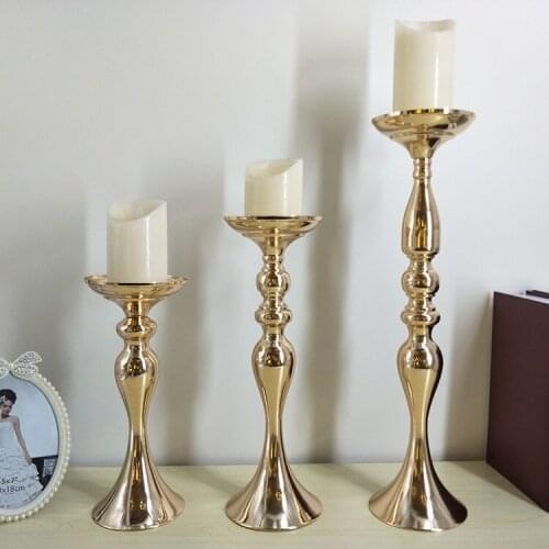 Metal Candle Holders Stand Gold Silver Flowers Vase Artificial Flower Arrangement Centerpieces Candelabra Wedding Decoration