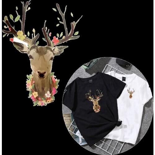 Cartoon Cute Patches Flower Deer Iron On Transfers For Clothing Jeans Decor Hotsale Heat Thermal Transfer Vinyl Stickers Badge