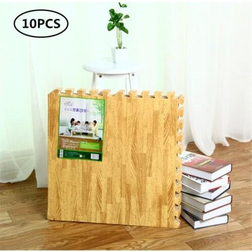 Soft Eva Foam Puzzle Crawling Mat;10pcs Wood Interlock Floor Tiles;Waterproof Ru 63HE