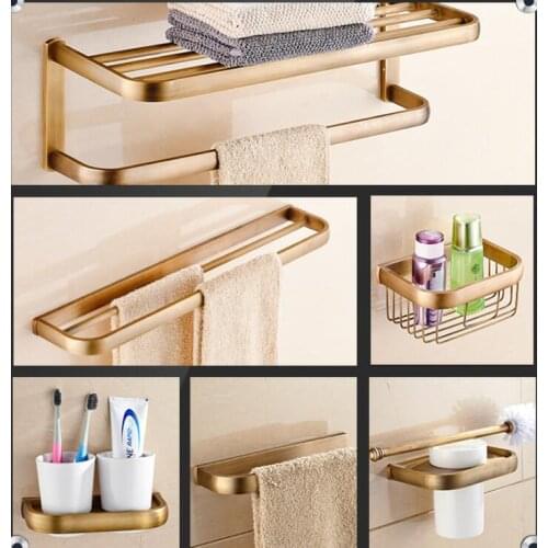 Brass Bathroom Accessories Set, Antique Square Robe hook,Paper Holder,Towel Bar,Soap basket,Towel Rack bathroom Hardware set